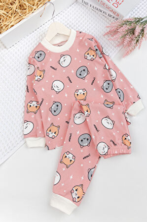 Fiğürlü %100 Pamuk Kız Erkek Bebek Çocuk Pijama Takımı