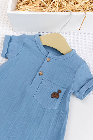 Erkek Bebek Müslin %100 Pamuk Şortlu Yazlık  Tulum