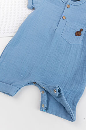 Erkek Bebek Müslin %100 Pamuk Şortlu Yazlık  Tulum