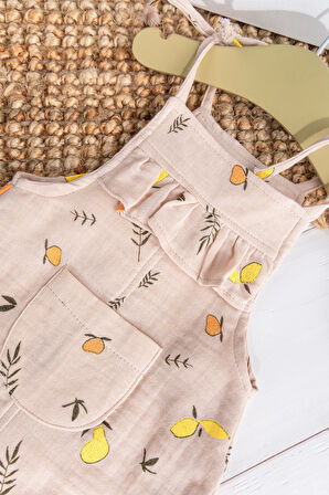 Fırfırlı Şapkalı Yazlık Müslin Kız Bebek Tulum