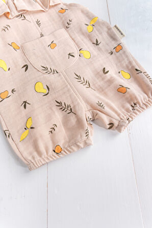 Fırfırlı Şapkalı Yazlık Müslin Kız Bebek Tulum