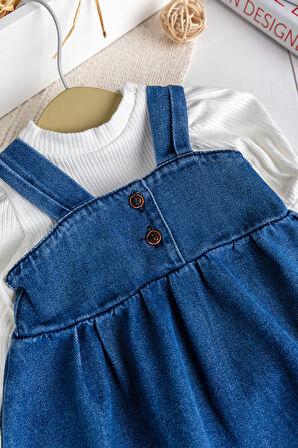 Püsküllü Jean Jile  Elbise Kot Salopet Buluz Set