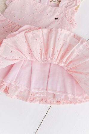 Üç Katlı %100 Pamuk Kız Bebek Elbise Şık Doğum Günü Özel Gün  Pembe