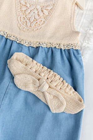 Robalı Bandanalı Kız Bebek Salopet Tulum Takım