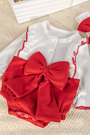 Fiyonklu Bandanalı Kız Bebek Elbise Bebek Tulum