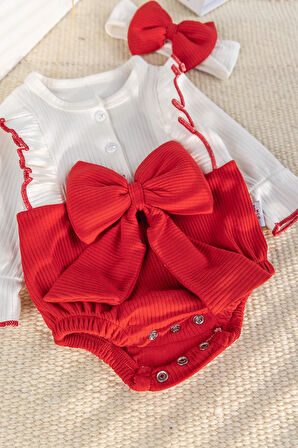 Fiyonklu Bandanalı Kız Bebek Elbise Bebek Tulum