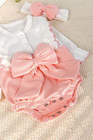 Fiyonklu Bandanalı Kız Bebek Elbise Bebek Tulum