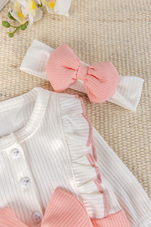 Fiyonklu Bandanalı Kız Bebek Elbise Bebek Tulum