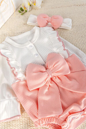 Fiyonklu Bandanalı Kız Bebek Elbise Bebek Tulum