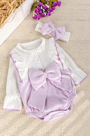 Fiyonklu Bandanalı Kız Bebek Elbise Bebek Tulum