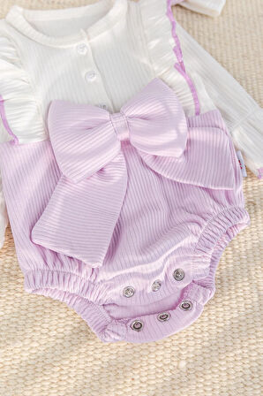 Fiyonklu Bandanalı Kız Bebek Elbise Bebek Tulum