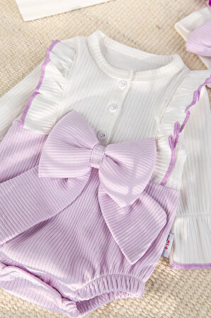 Fiyonklu Bandanalı Kız Bebek Elbise Bebek Tulum