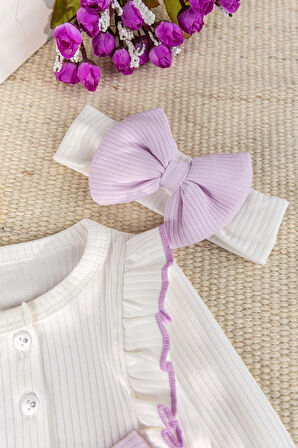 Fiyonklu Bandanalı Kız Bebek Elbise Bebek Tulum