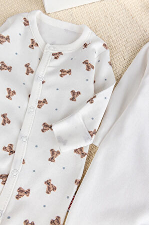 Ayıcık Baskılı Pamuklu 2'li Bebek tulum