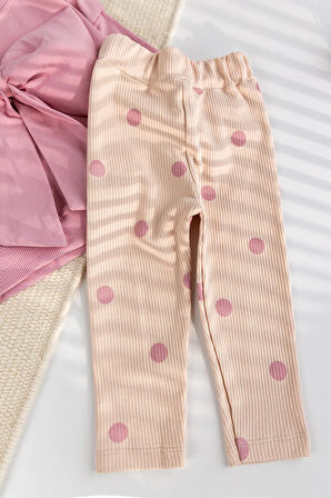 Fiyonklu 100% Pamuk 2'li Kız Bebek  Takım Pembe