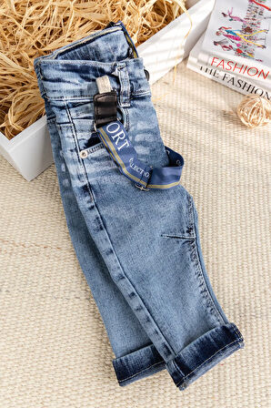 Askılı Denim Şık Kot Erkek Bebek Pantolon