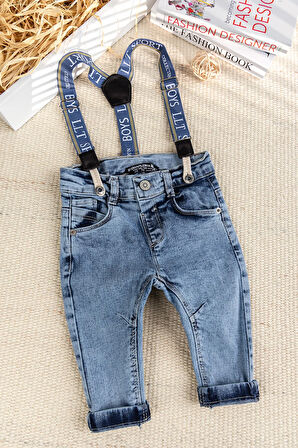 Askılı Denim Şık Kot Erkek Bebek Pantolon