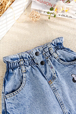 Fiğürlü Denim Şık Kız çocuk Kot  Etek