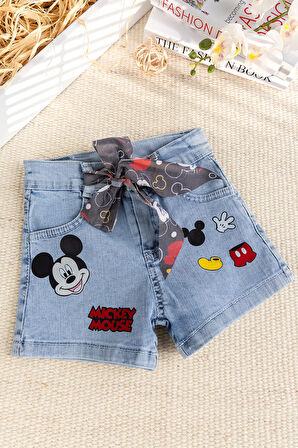 Fiğürlü Denim Şık Kot  Kız Çoşuk Şort