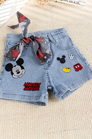 Fiğürlü Denim Şık Kot  Kız Çoşuk Şort