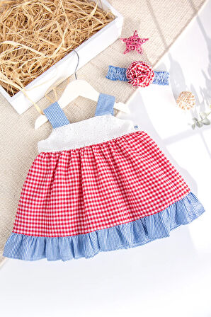 Bandanalı Askılı Yazlık Kız Bebek Elbise Set