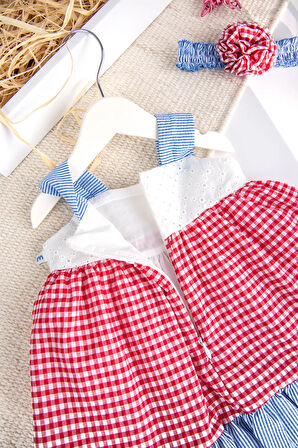 Bandanalı Askılı Yazlık Kız Bebek Elbise Set
