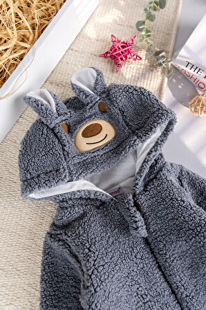 Kapüşonlu Welsoft Peluş Kışlık Kız/Erkek Bebek Tulum