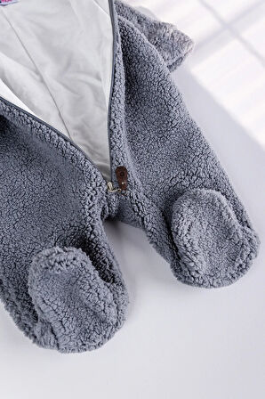 Kapüşonlu Welsoft Peluş Kışlık Kız/Erkek Bebek Tulum