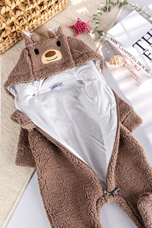 Kapüşonlu Welsoft Peluş Kışlık Kız/Erkek Bebek Tulum