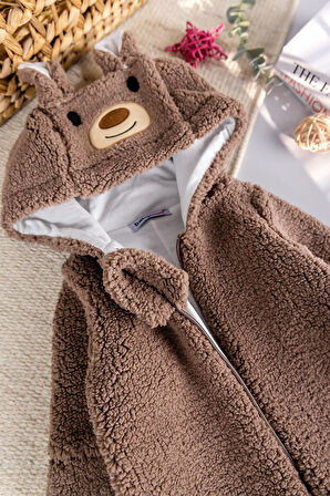 Kapüşonlu Welsoft Peluş Kışlık Kız/Erkek Bebek Tulum