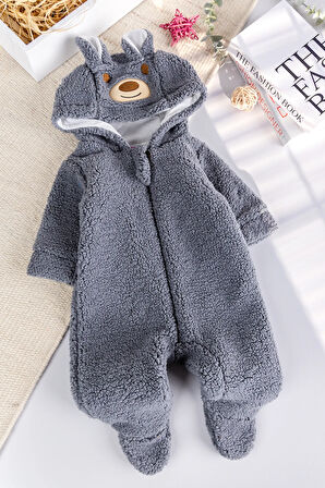 Kapüşonlu Welsoft Peluş Kışlık Kız/Erkek Bebek Tulum