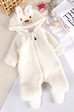 Kapüşonlu Welsoft Peluş Kışlık Kız/Erkek Bebek Tulum