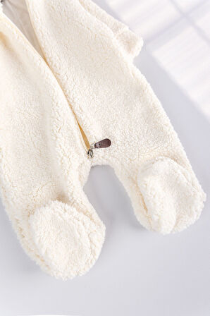 Kapüşonlu Welsoft Peluş Kışlık Kız/Erkek Bebek Tulum