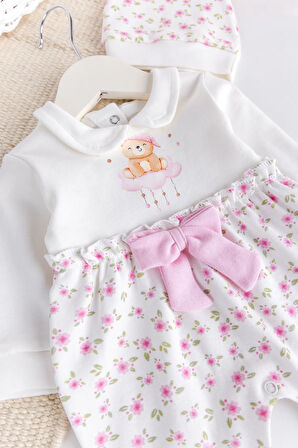 Çİçek Baskılı Bebe Yaka 100% Pamuk Kız Bebek Tulum