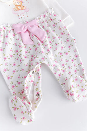 Çİçek Baskılı Bebe Yaka 100% Pamuk Kız Bebek Tulum