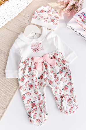 Çİçek Baskılı Bebe Yaka 100% Pamuk Kız Bebek Tulum
