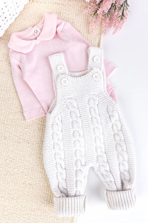 Triko Kışlık 2'li Kız Bebek Salopet Tulum Set