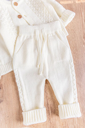 Bereli Triko Hırkalı Kışlık  Erkek Bebek Takım Set