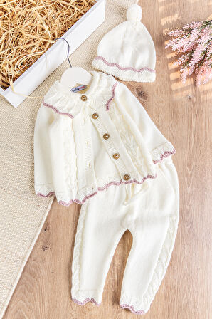 Triko Kışlık Hırkalı Kız Bebek Takım