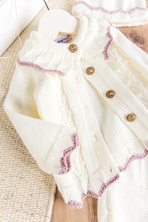 Triko Kışlık Hırkalı Kız Bebek Takım