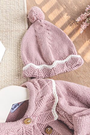 Triko Kışlık Hırkalı Kız Bebek Takım