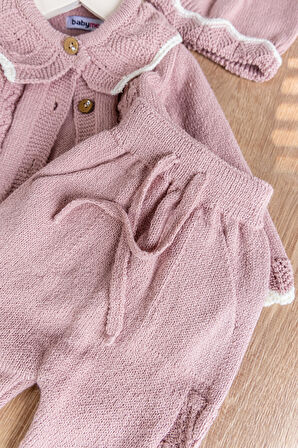 Triko Kışlık Hırkalı Kız Bebek Takım