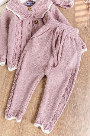 Triko Kışlık Hırkalı Kız Bebek Takım