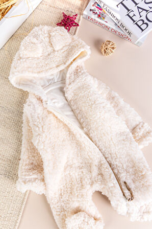 Kapüşonlu Welsoft Peluş Kışlık Kız/Erkek Bebek Tulum