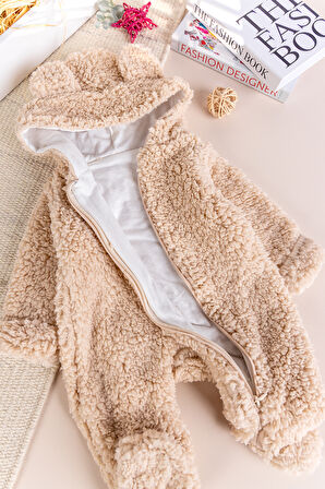 Kapüşonlu Welsoft Peluş Kışlık Kız/Erkek Bebek Tulum