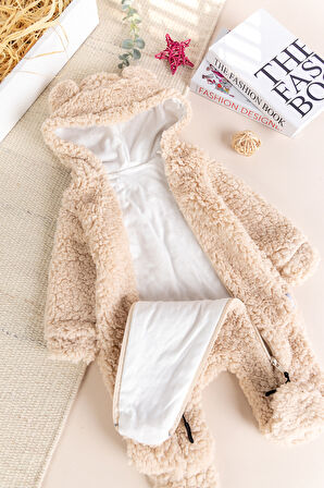 Kapüşonlu Welsoft Peluş Kışlık Kız/Erkek Bebek Tulum