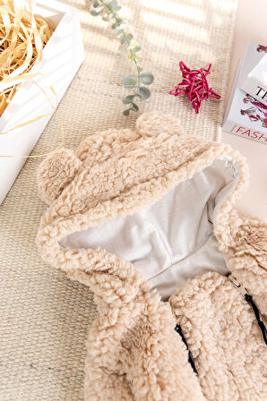 Kapüşonlu Welsoft Peluş Kışlık Kız/Erkek Bebek Tulum