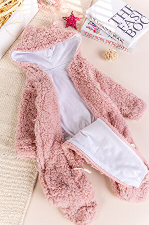Kapüşonlu Welsoft Peluş Kışlık Kız/Erkek Bebek Tulum