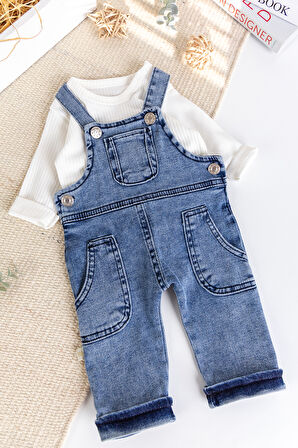 Çep Detaylı Erkek Bebek Salopet Tulum Set