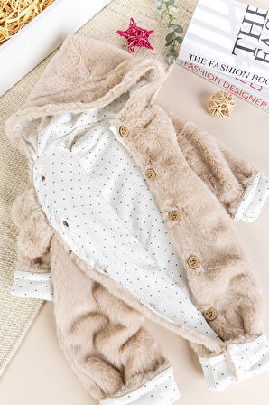 Tavşan Fiğürlü Kışlık Peluş Kız/Erkek Bebek Tulum